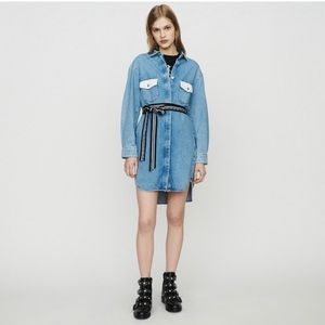 Maje Relmi Denim Cotton Belted Shirt Dress Sz Medium